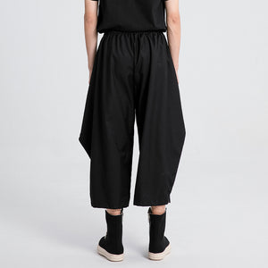 Black Tapered Cropped Straight-leg Casual Pants