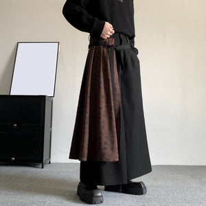 Calligraphy Stitching Fake Two-piece Wide-leg Culottes