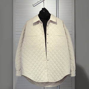 Solid Color Lapel Diamond Quilted Jacket