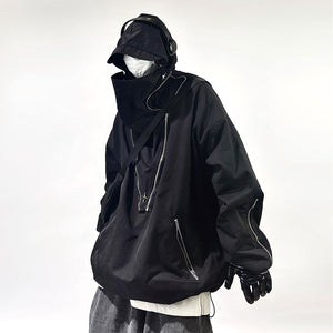 Loose Solid Color Hooded Retro Work Jacket