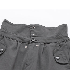 Waist Lapel Side Pockets Buttons Trousers