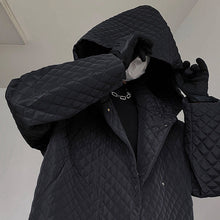 Load image into Gallery viewer, Black Hooded Rhombus Mid-length Over-the-knee Coat
