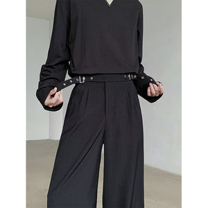 Black Waist-hugging Drape Suit Pants