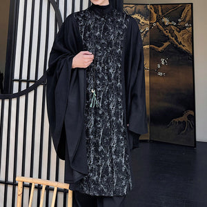 Retro Patchwork Silhouette Long Cape Coat