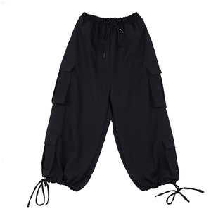 Multi-pocket Straight Drawstring Trousers