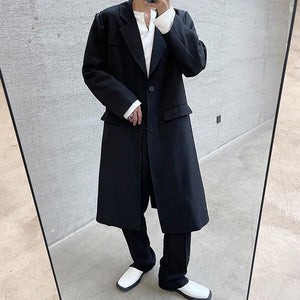 Shoulder Button Solid Color Long Trench Coat