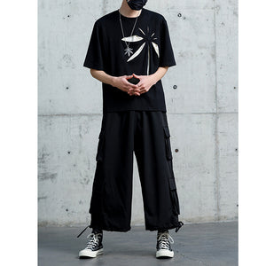 Multi-pocket Straight Drawstring Trousers