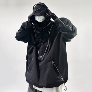 Loose Solid Color Hooded Retro Work Jacket