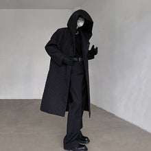 Load image into Gallery viewer, Black Hooded Rhombus Mid-length Over-the-knee Coat
