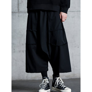 Stitched Raw Edge Wide Leg Low Rise Pants