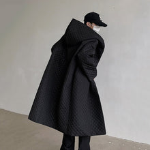 Load image into Gallery viewer, Black Hooded Rhombus Mid-length Over-the-knee Coat
