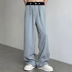 Contrasting Color Drawstring Ice Silk Casual Trousers