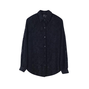 Mesh Jacquard Hollow Long Sleeve Shirt