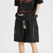 Load image into Gallery viewer, Drawstring Tote Pocket Zip Cargo Denim Shorts
