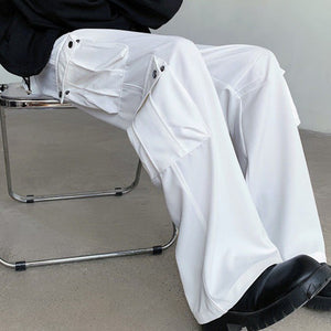 White Multi-Pocket Cargo Straight-Leg Pants