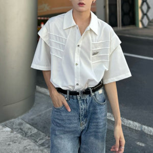 Pleated Casual Short-sleeved Shirt