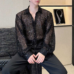 Thin Hollow Micro-transparent Long-sleeved Shirt