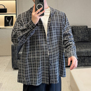 Plaid Diamond-ironing Hooded Long-sleeved Shirt