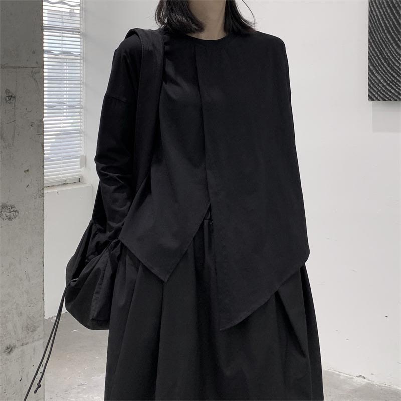 Irregular Slit Long Sleeve T-Shirt