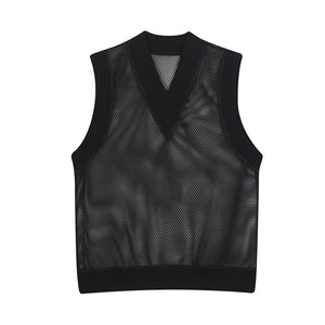 Mesh Cutout V-neck Tank Top