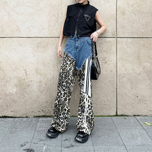 Contrast Leopard Print High Waist Jeans