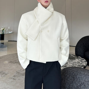 Scarf Collar Warm Short Woolen Coat