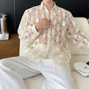 Hollow-out See-through Long-sleeved Shirt