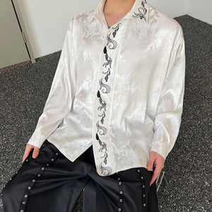 Embroidered Graphic Satin Long Sleeve Shirt