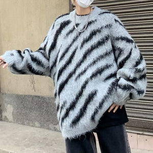 Zebra Print Thick Mink Fleece Knitted Sweater