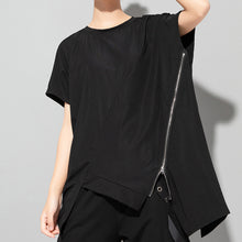 Load image into Gallery viewer, Asymmetric Zip Round Neck Pullover T-shirt
