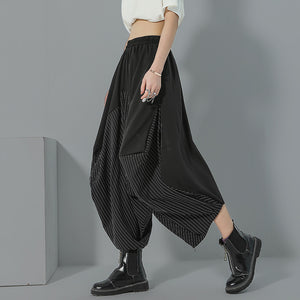 Striped Paneled Wide-leg Irregular Trousers