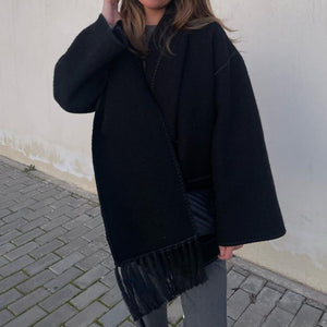 Loose Scarf Fringed Coat