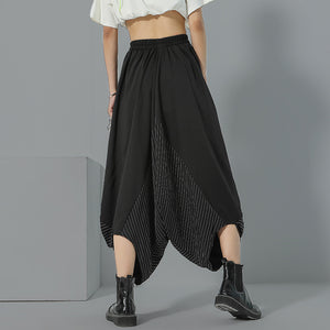 Striped Paneled Wide-leg Irregular Trousers