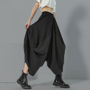 Striped Paneled Wide-leg Irregular Trousers