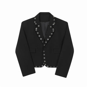 Multiple Eyelets Decoration Short Casual Blazer