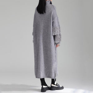 Autumn and Winter Thickened Turtleneck Fringed Knitted Dress