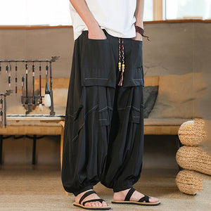 Loose Mid-rise Casual Strappy Harem Wide-leg Pants