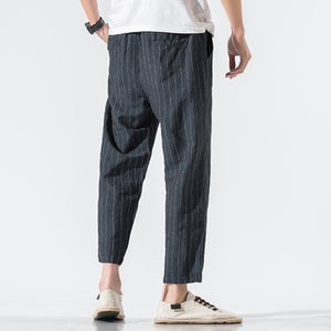 Cotton and Linen Striped Pants