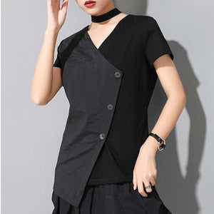 Black Irregular V-Neck Shirt