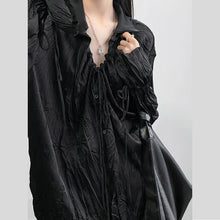 Load image into Gallery viewer, Pleated Drawstring Bell Sleeve Long Sleeve Shirt
