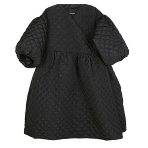 Retro Lantern Sleeve Rhombus Embossed Long Cotton Coat