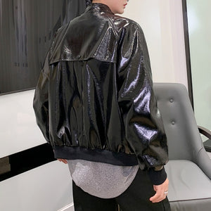 Big Peak Collar PU Leather Jacket