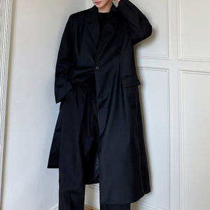 Lapel Shoulder Pads Long Trench Coat