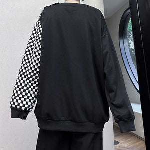 Checkerboard Panel Color Contrast Long Sleeve T-Shirt