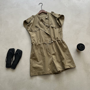 High Waist Drawstring Cargo Jumpsuit