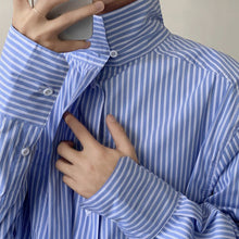 Load image into Gallery viewer, Blue Striped Turtleneck Loose Fit Shirt
