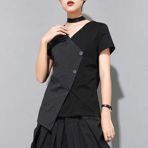 Black Irregular V-Neck Shirt