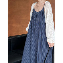 Load image into Gallery viewer, Vintage Blue Striped Jumpsuit Skirt
