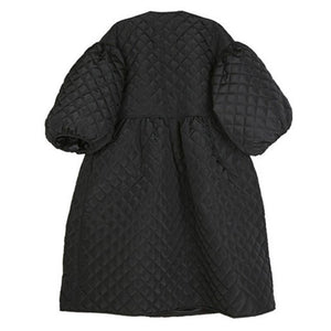 Retro Lantern Sleeve Rhombus Embossed Long Cotton Coat