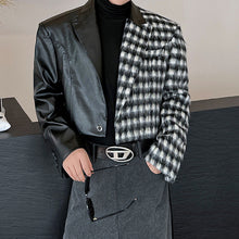 Load image into Gallery viewer, Contrast Plaid Wool and Leather Cropped Jacket
